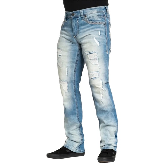 Affliction Men's Denim Jeans ACE APEX MIDLAND Embroidered Blue - Picture 9 of 9